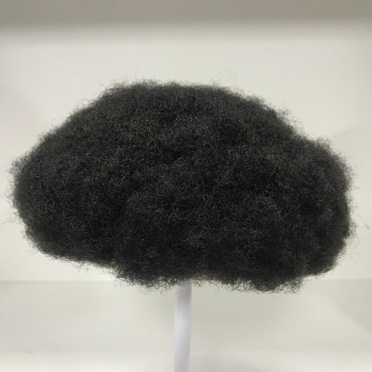 Afro Skin Toupee 8x10, #1B Black 4mm Afro Curly Human Hair, Full PU Skin Men Hair System