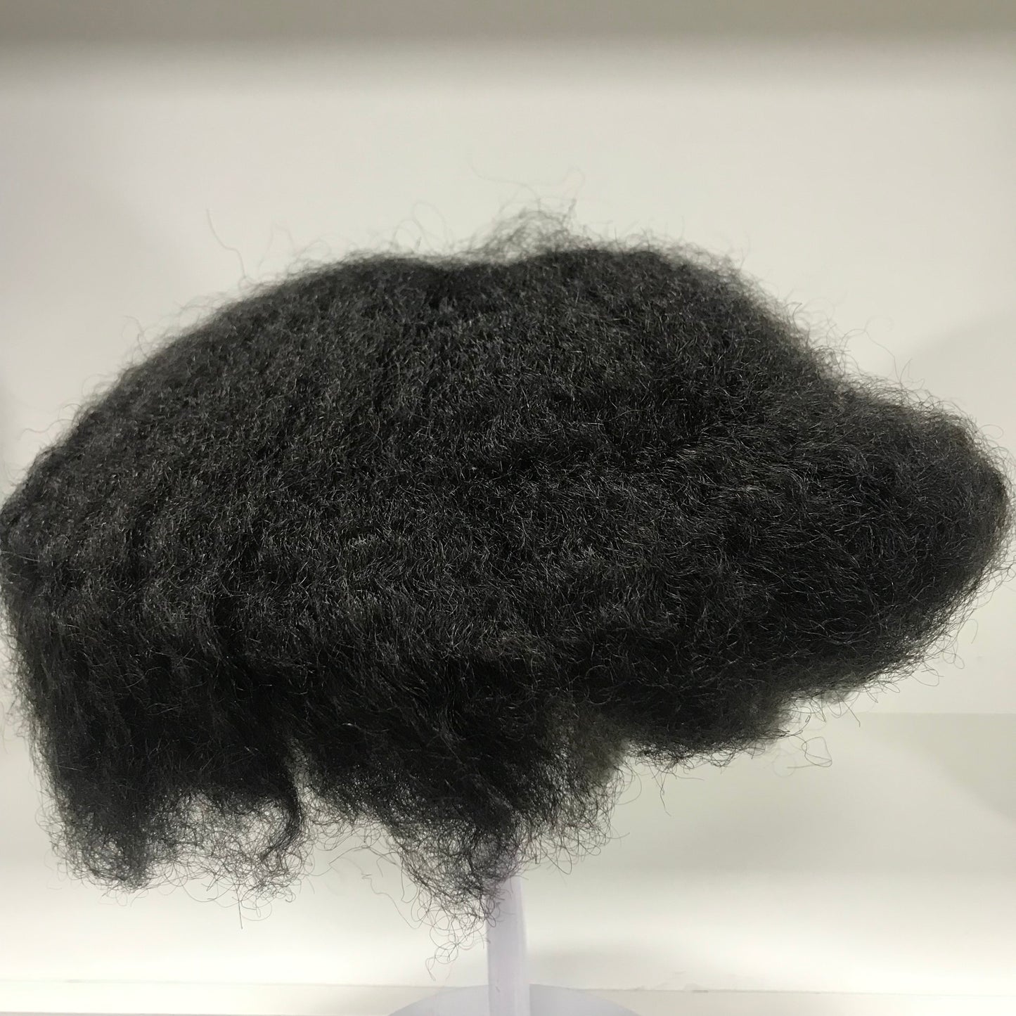 Afro Skin Toupee 8x10, #1B Black 8mm Afro Curly Human Hair, Full PU Skin Men Hair System