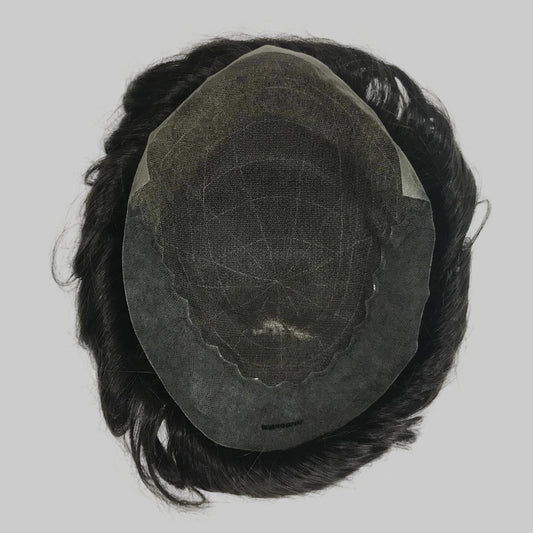 BH Q6 Toupee 8x10, #1B Black Human Hair, Durable Mixed Lace & PU Men Hair System