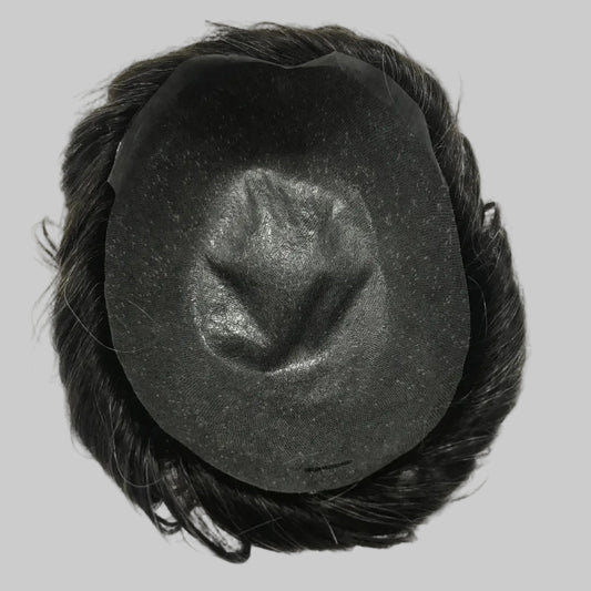 C-BIO-N Toupee 8x10, #1B with 20% Gray Human Hair, Bio Skin Base Natural Hairline Men Hair System