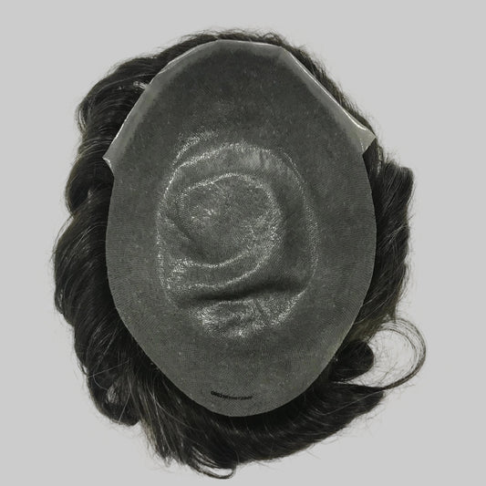 CMG-3 Toupee 8x10, #1B Black with 10% Gray Human Hair, PU Skin Men Hair System