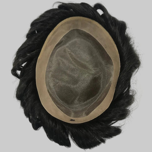 Dura Mono Toupee 8x10, #1B Black Human Hair, Durable Fine Mono Base Men Hair System
