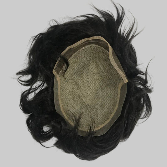 I-Lace Toupee 8x10, #1B Black Human Hair, I-Shape Lace Front Hairline Men Hair System