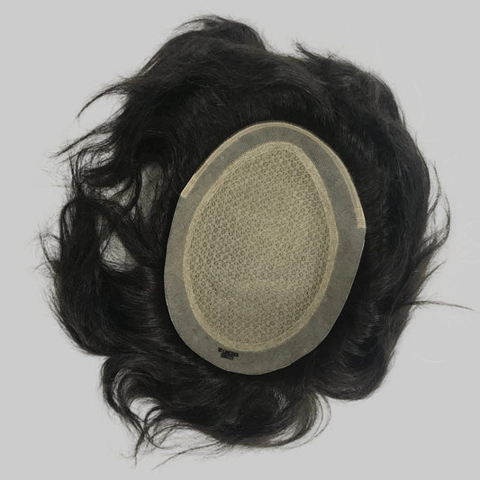 M Lace Toupee 6x8, #1B Black Human Hair, Breathable Lace Base Men Hair System