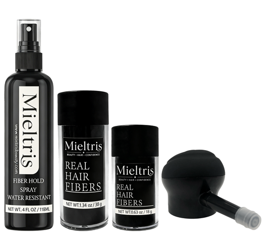 Mieltris 100% Real Hair Fibers Kit: 18g+38g Human Hair Fiber With 3 in 1 Applicator, Water Resistant Spray, Applicator Instant Natural Hair Enhancement Non Synthetic