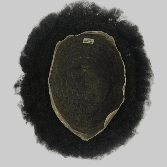 Afro French Lace Toupee 8x10, #1B Black Curly Human Hair, Durable French Lace Men Hair System
