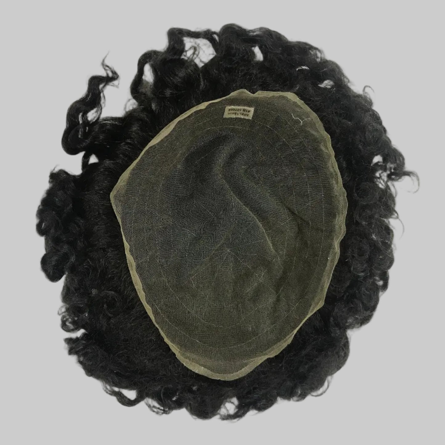 Afro French Lace Toupee 8x10, #1B Black 12mm Afro Curly Human Hair, Durable French Lace Men Hair System