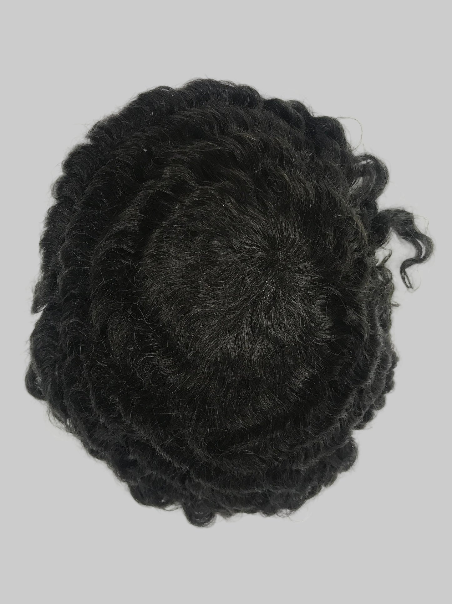 Afro French Lace Toupee 8x10, #1B Black 12mm Afro Curly Human Hair, Durable French Lace Men Hair System