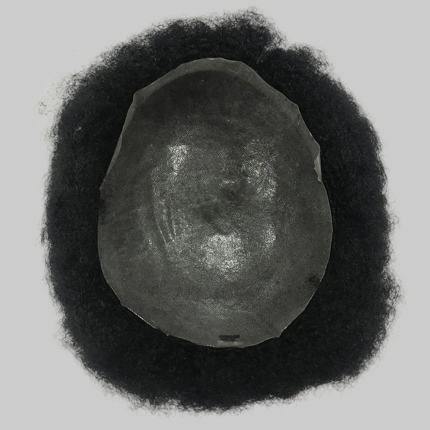 Afro Skin Toupee 8x10, #1 Black 6mm Afro Curly Human Hair, Full PU Skin Men Hair System