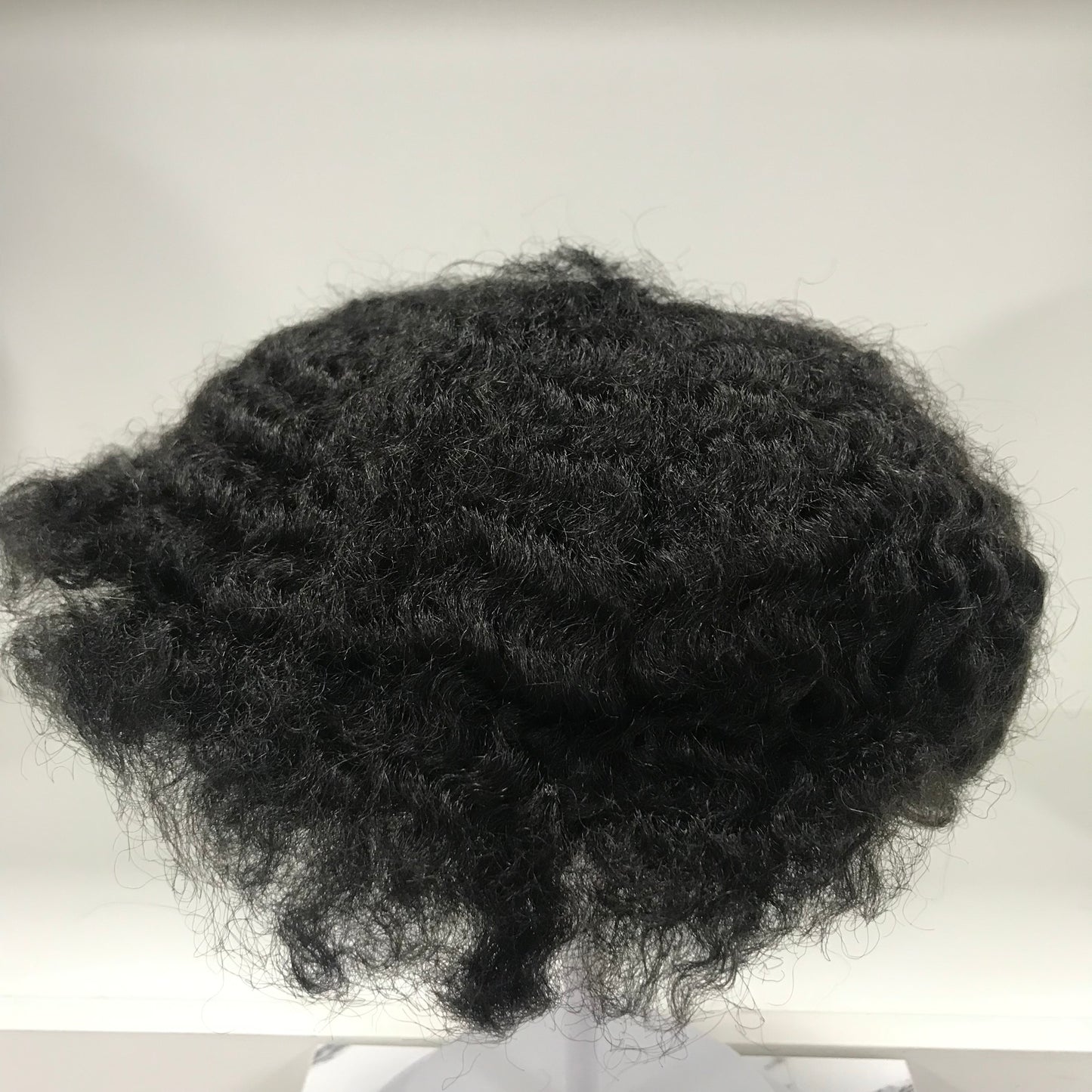 Afro Skin Toupee 8x10, #1B Black 10mm Afro Curly Human Hair, Full PU Skin Men Hair System