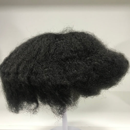 Afro Skin Toupee 8x10, #1B Black 8mm Afro Curly Human Hair, Full PU Skin Men Hair System