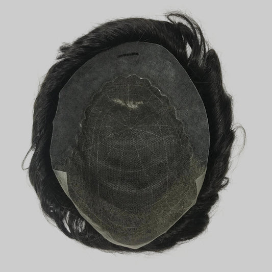 BH Q6 Toupee 8x10, #1B Black Human Hair, Durable Mixed Lace & PU Men Hair System