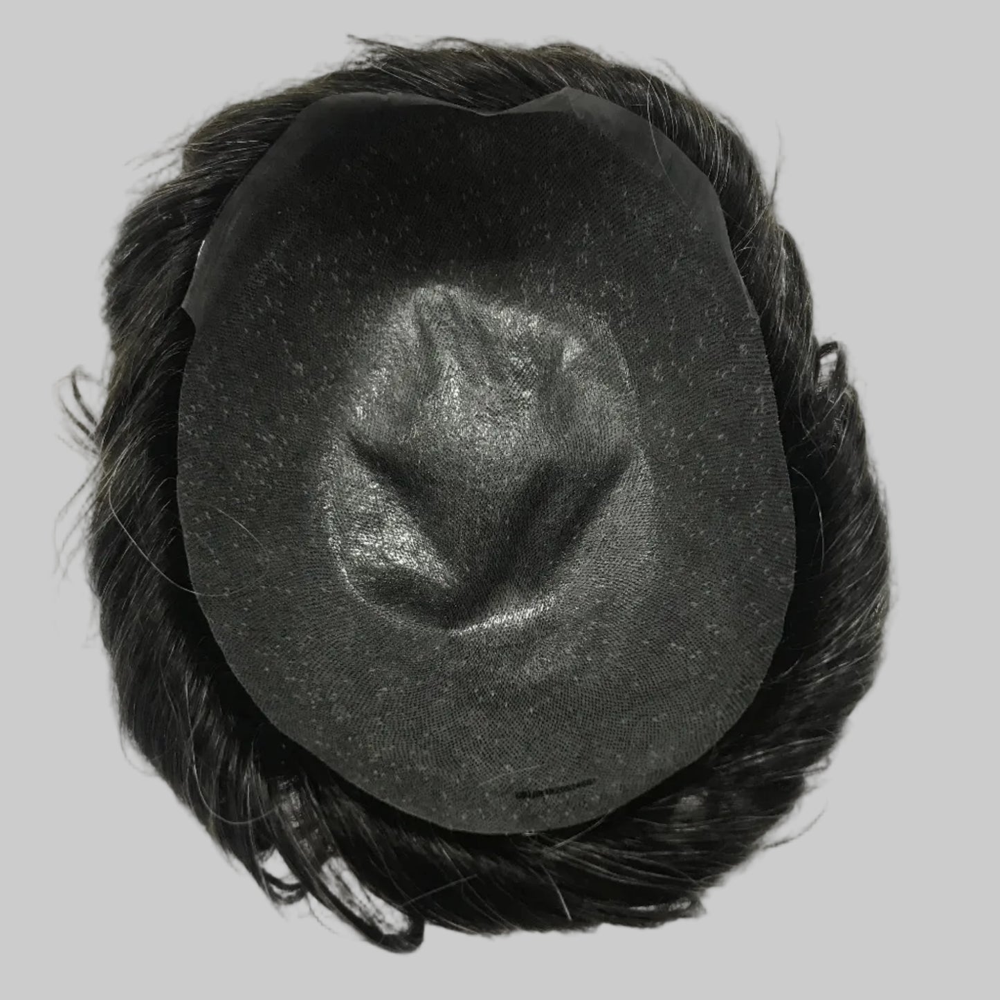 C-BIO-N Toupee 8x10, #1B with 20% Gray Human Hair, Bio Skin Base Natural Hairline Men Hair System