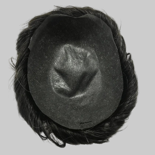 C-BIO-N Toupee 8x10, #1B with 20% Gray Human Hair, Bio Skin Base Natural Hairline Men Hair System