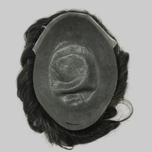 CMG-3 Toupee 8x10, #1B Black with 10% Gray Human Hair, PU Skin Men Hair System