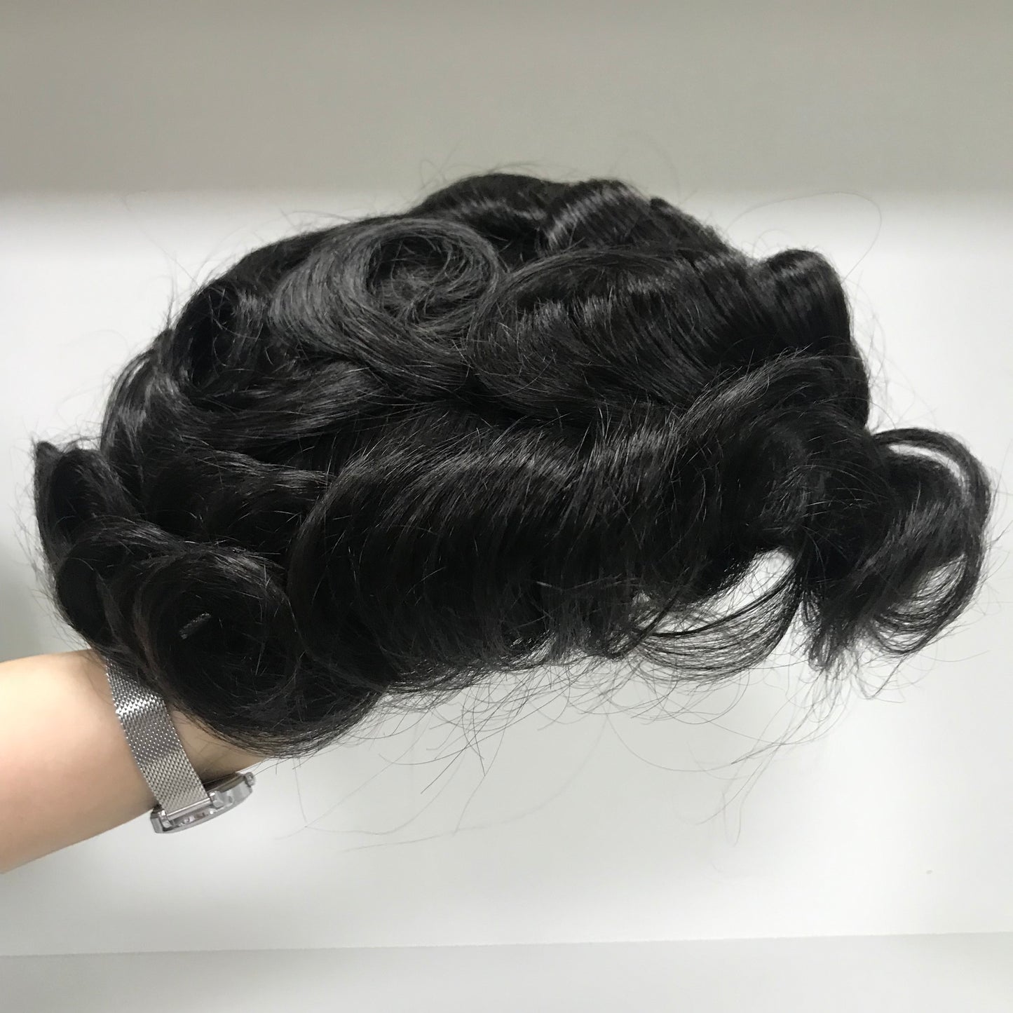 Dura Mono Toupee 8x10, #1B Black Human Hair, Durable Fine Mono Base Men Hair System