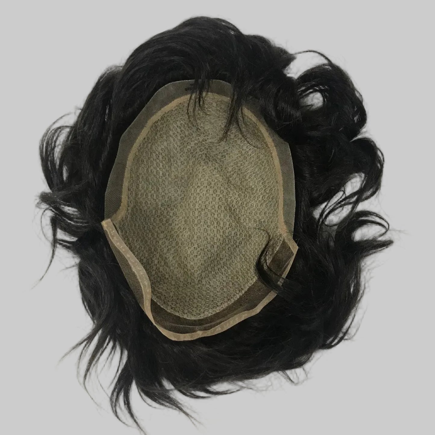 I-Lace Toupee 8x10, #1B Black Human Hair, I-Shape Lace Front Hairline Men Hair System
