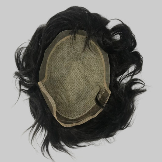 I-Lace Toupee 8x10, #1B Black Human Hair, I-Shape Lace Front Hairline Men Hair System