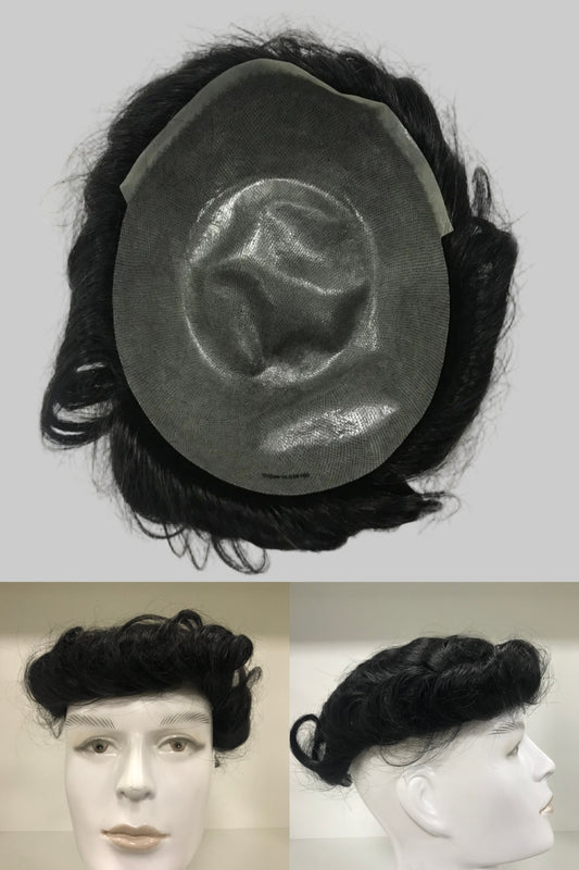 C-Thinskin-V-N Toupee 8x10, #1C Natural Black Human Hair, Ultra Thin Skin V-Shape Hairline Men Hair System