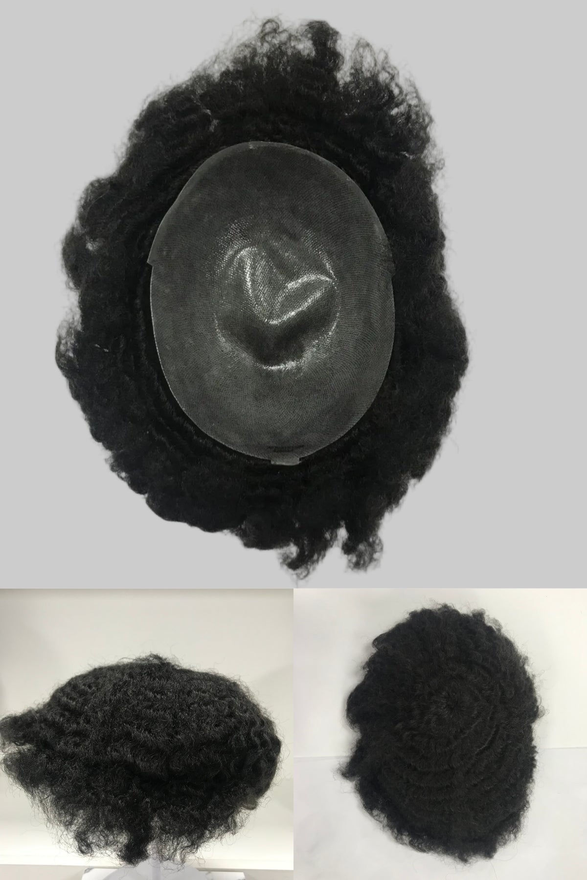 Afro Skin Toupee 8x10, #1B Black 10mm Afro Curly Human Hair, Full PU Skin Men Hair System