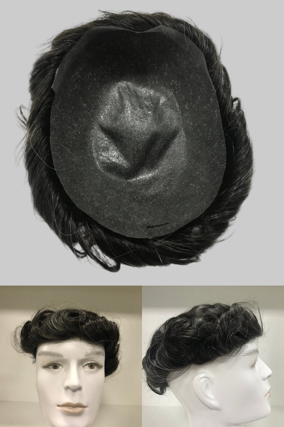 C-BIO-N Toupee 8x10, #1B with 20% Gray Human Hair, Bio Skin Base Natural Hairline Men Hair System