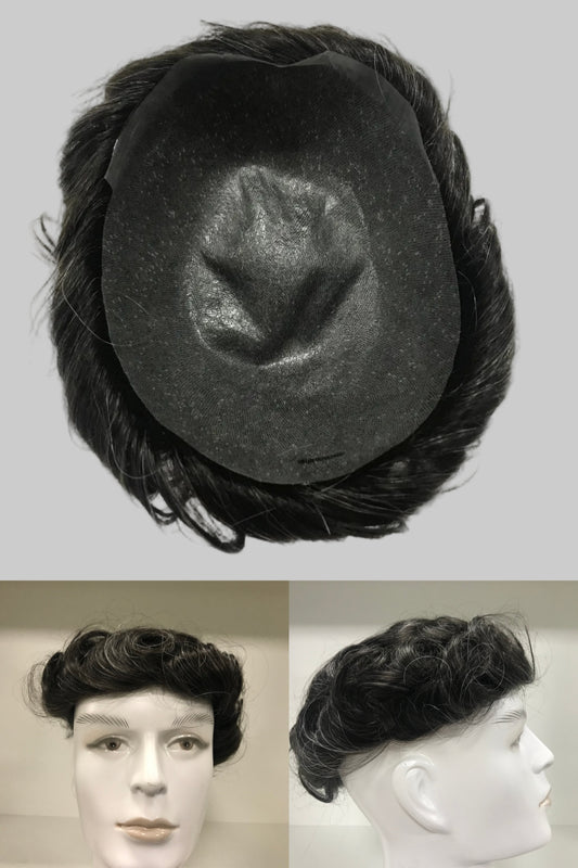 C-BIO-N Toupee 8x10, #1B with 20% Gray Human Hair, Bio Skin Base Natural Hairline Men Hair System