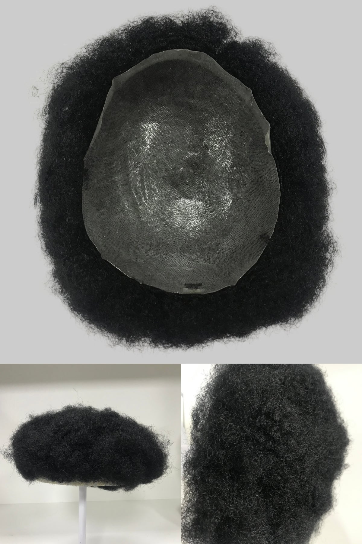 Afro Skin Toupee 8x10, #1 Black 6mm Afro Curly Human Hair, Full PU Skin Men Hair System