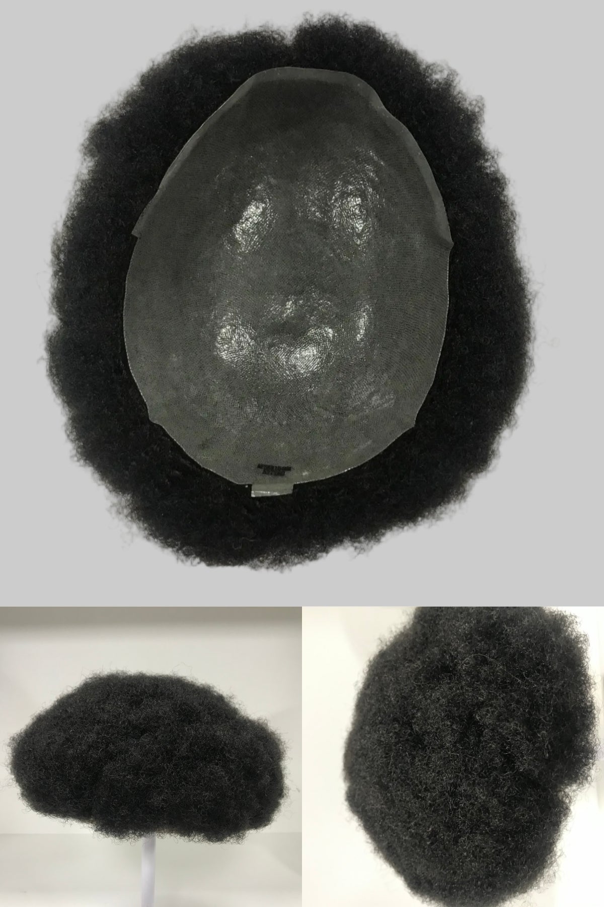 Afro Skin Toupee 8x10, #1B Black 4mm Afro Curly Human Hair, Full PU Skin Men Hair System