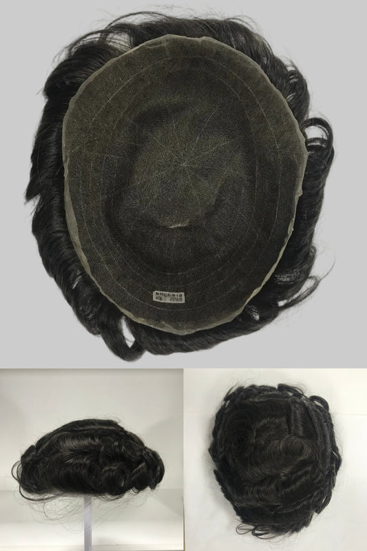 BH Q6 Toupee 8x10, #1B Black Human Hair, Durable Mixed Lace & PU Men Hair System