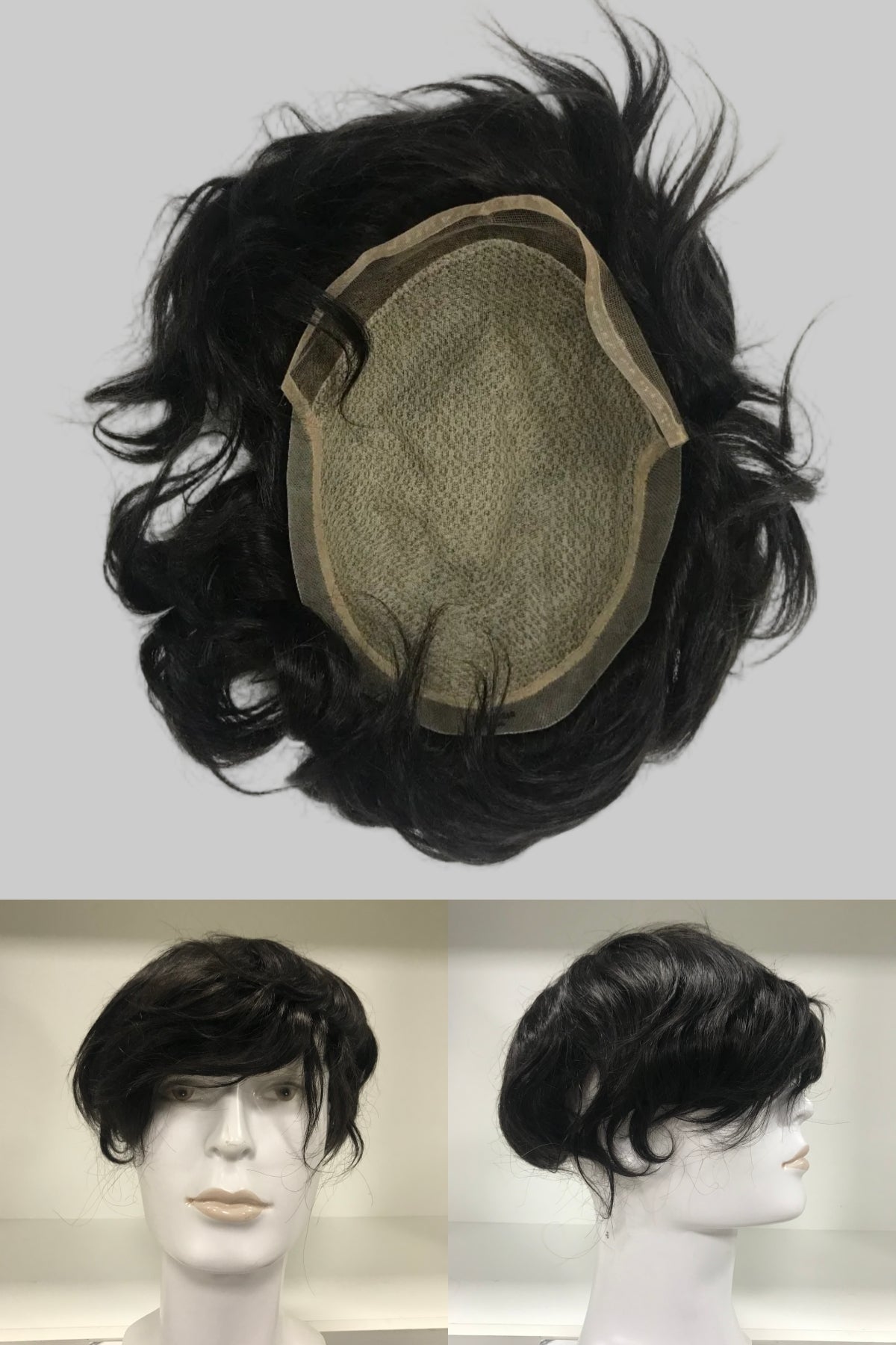 I-Lace Toupee 8x10, #1B Black Human Hair, I-Shape Lace Front Hairline Men Hair System