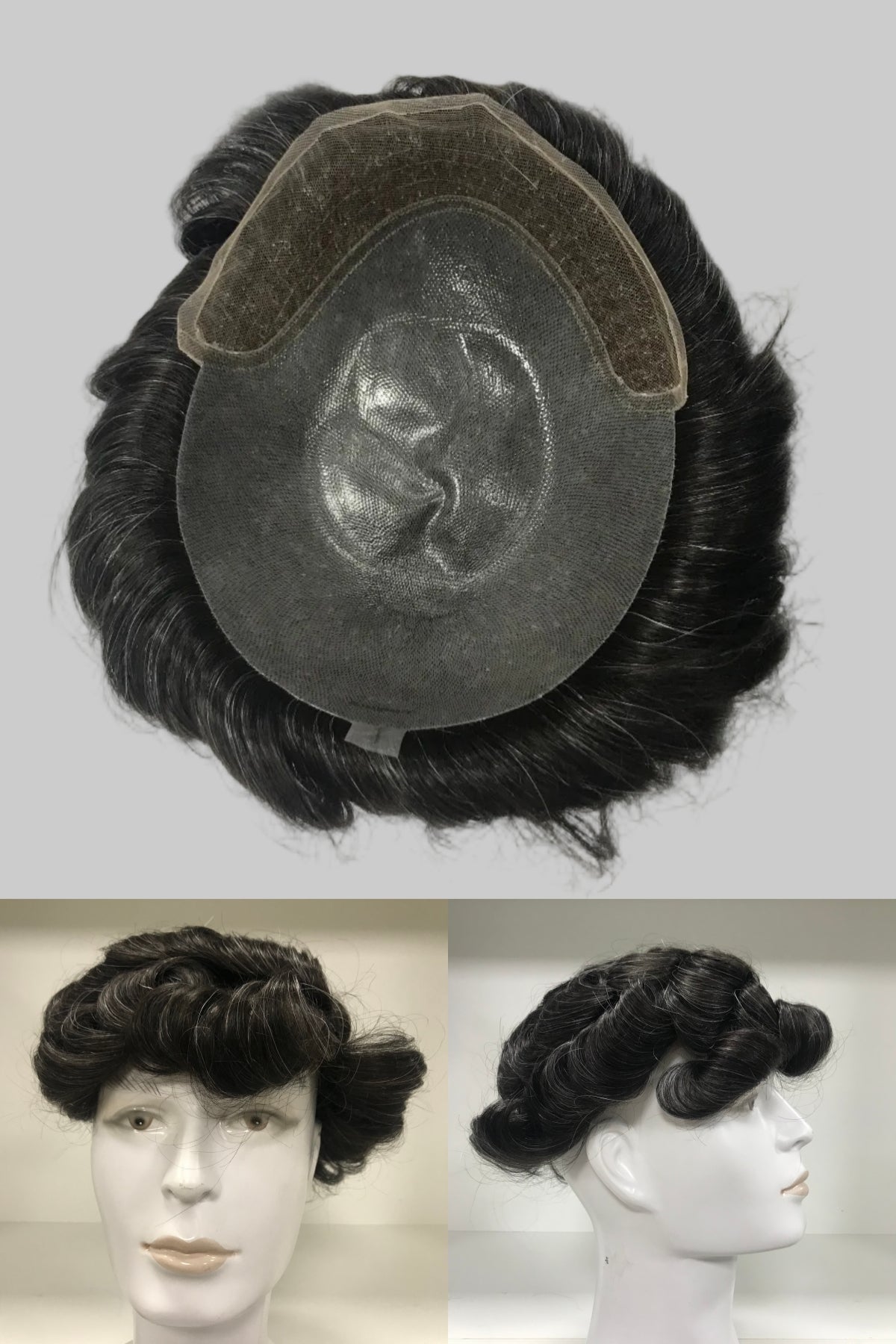 OminiLace Toupee 8x10, #1B Off-Black Human Hair, Full Lace Invisible Natural Hairline Men Hair System