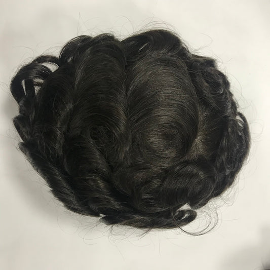 Mono Lace Toupee 6x8, #1B Black Human Hair, Fine Mono Mesh Breathable Men Hair System