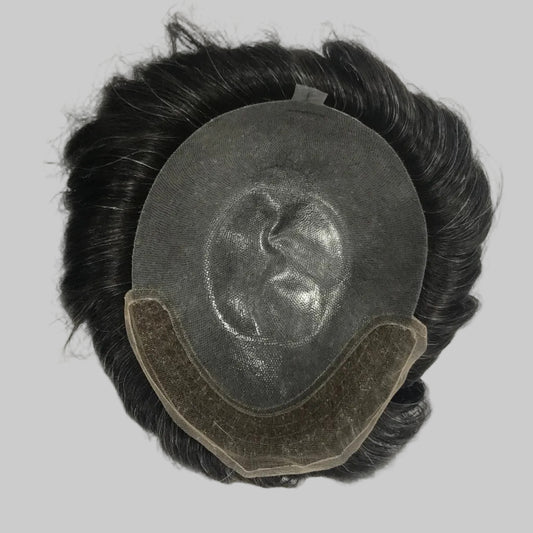 OminiLace Toupee 8x10, #1B Off-Black Human Hair, Full Lace Invisible Natural Hairline Men Hair System