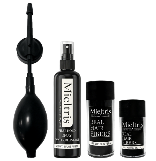 Mieltris 100% Real Hair Fibers Kit: 18g+38g Human Hair Fiber With 3 in 1 Applicator, Water Resistant Spray, Applicator Instant Natural Hair Enhancement Non Synthetic